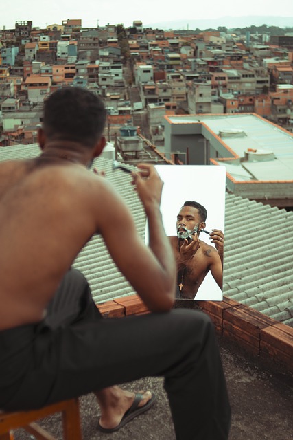 shaving, man, mirror