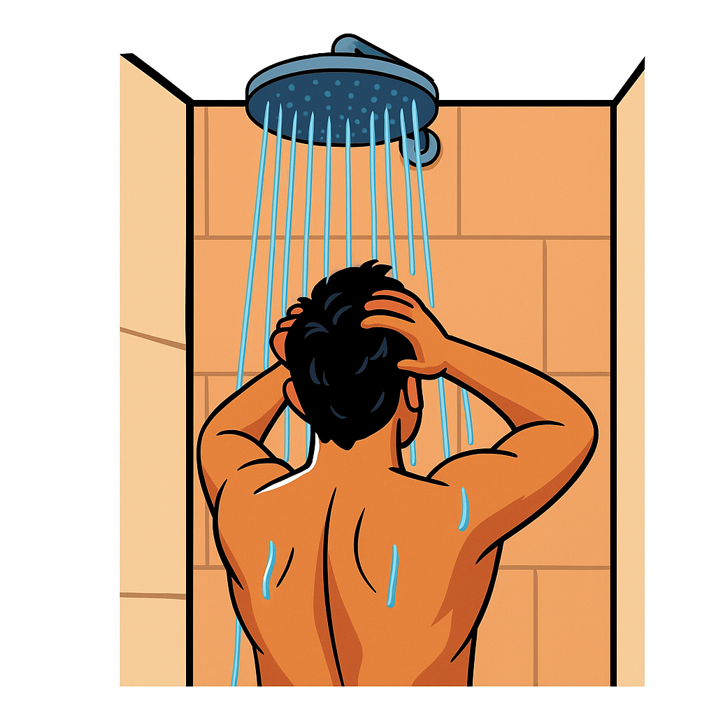 man in the shower