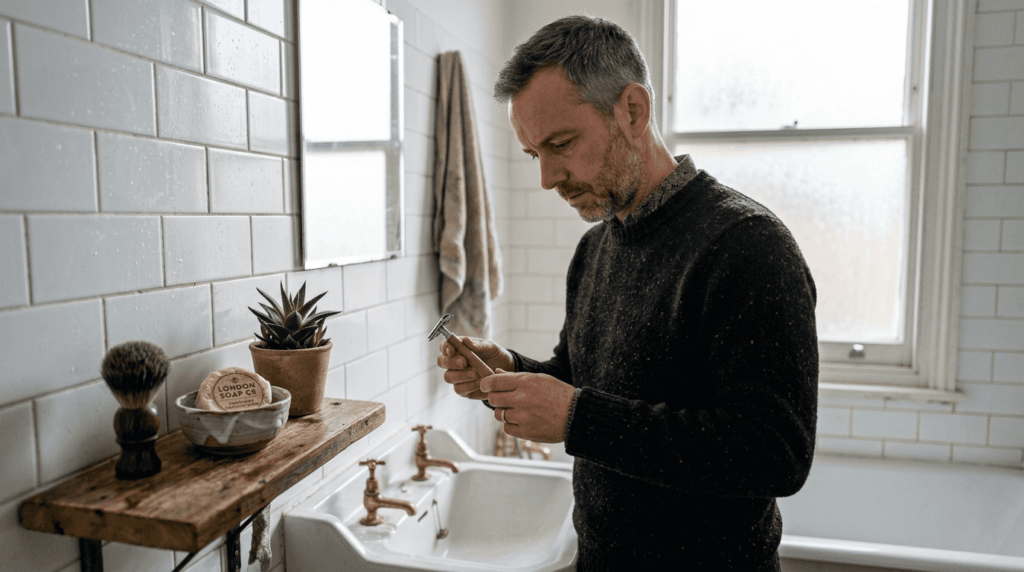 Man using eco-friendly shaving products